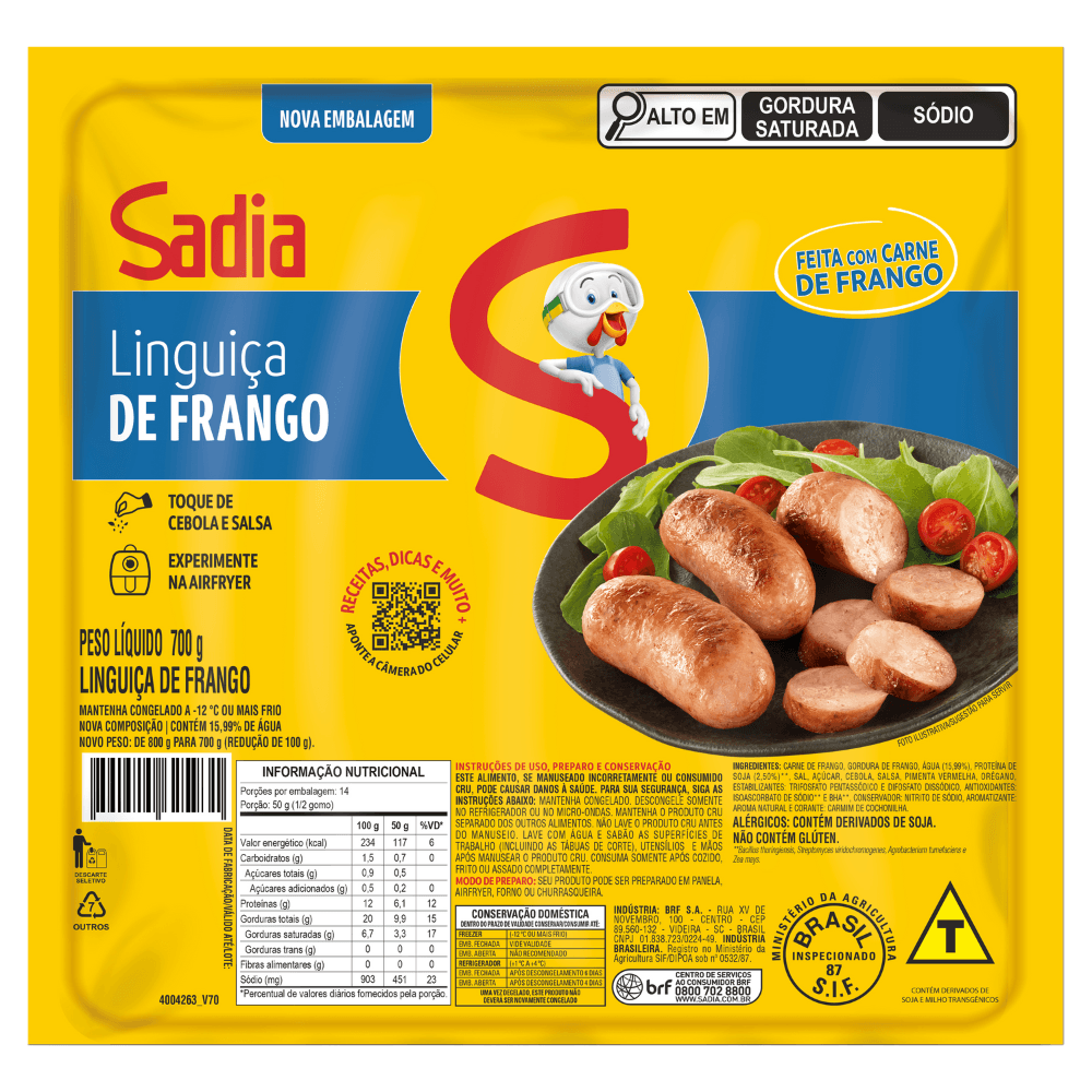 Linguiça De Frango Sadia 700g.